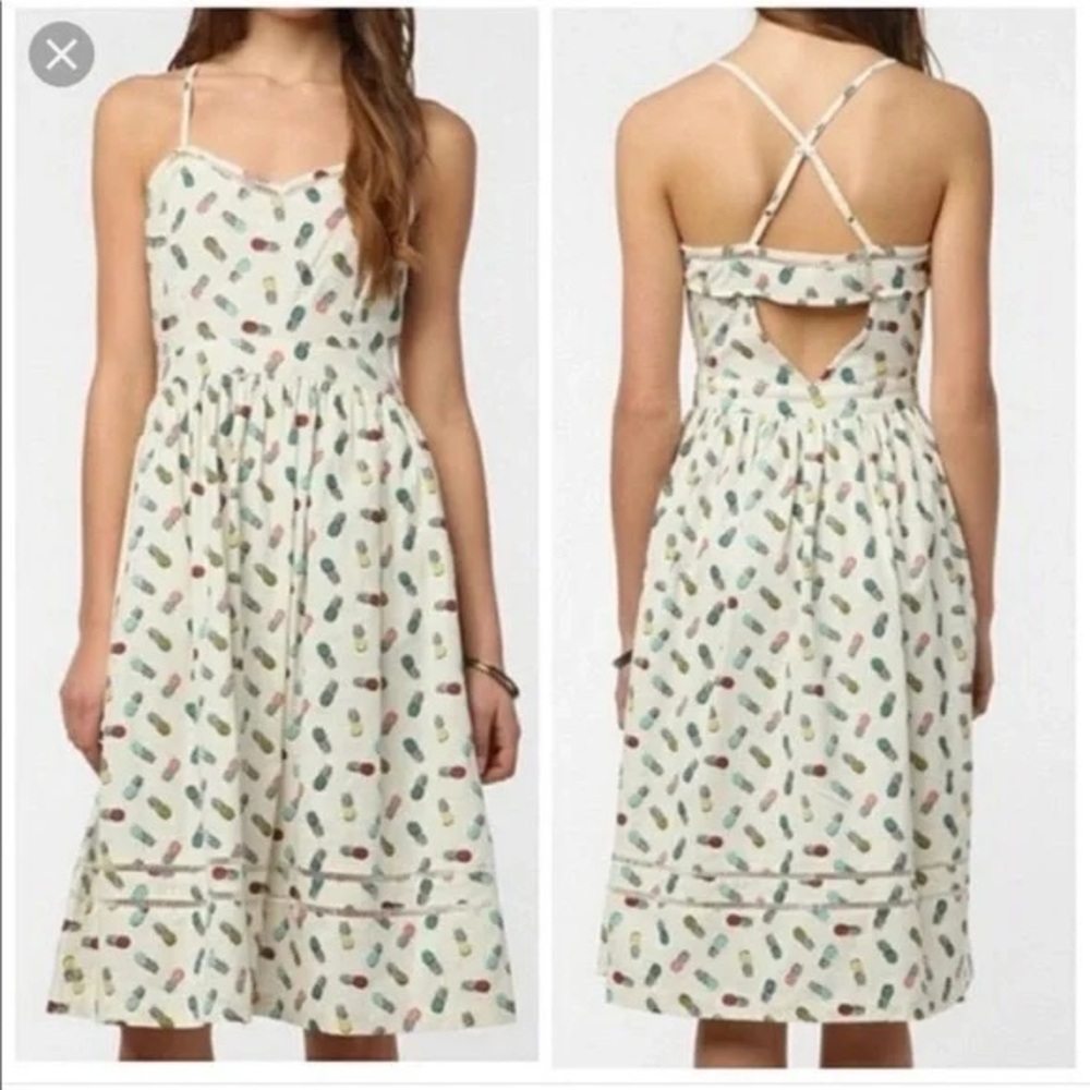 Cooperative Womens Dress Ivory Pineapple Print Cutout Criss Cross X Back